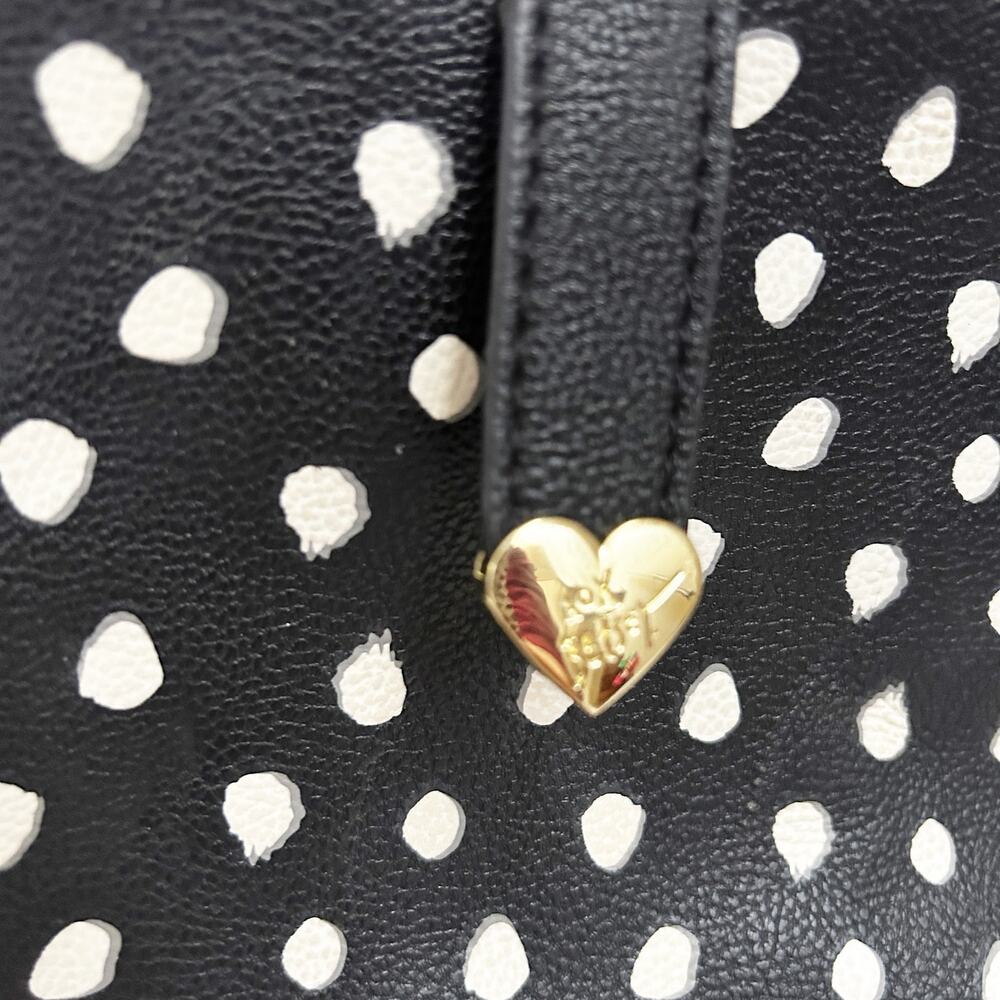 BETSEY JOHNSON Black White Polka Dot Tote Bag Pink Scalloped Trim Bow Large - Picture 3 of 12